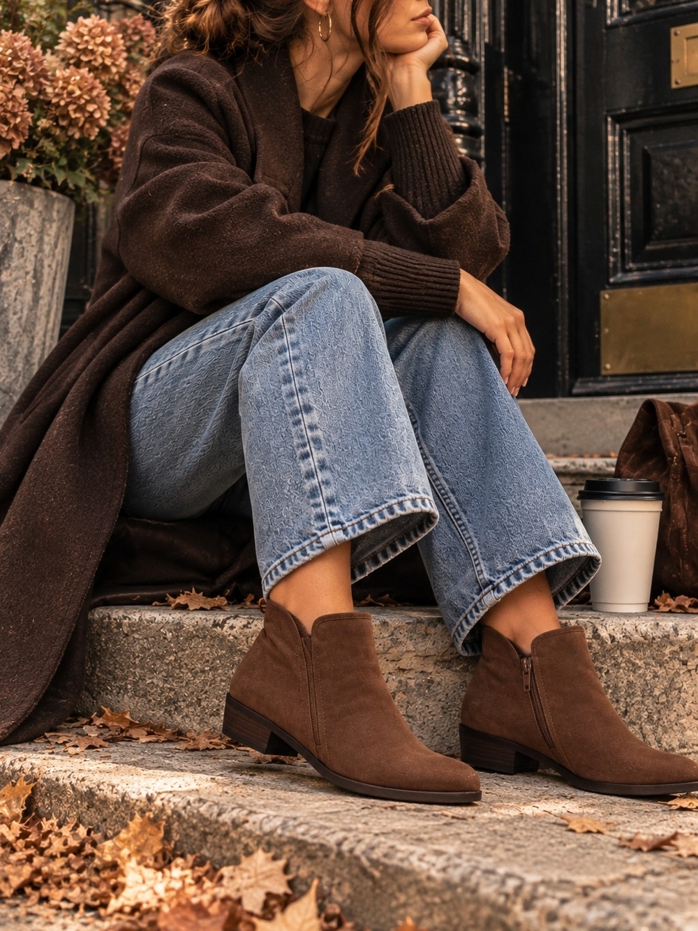 Time and Tru Brown Suede Ankle Boots Side Zip Size 6